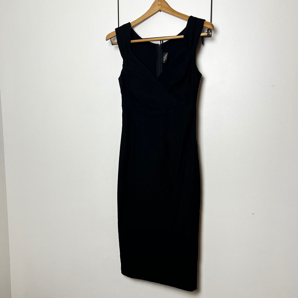 Rock Steady Womens Black Pinup Diva Wiggle Midi Dress Large Stretch Retro